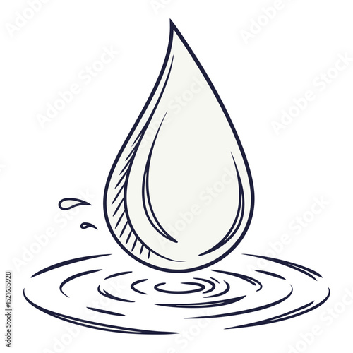 Minimalist line art icon representing a single water droplet. Perfect for water conservation, purity, or nature-themed vector graphics. Simple and clean design.