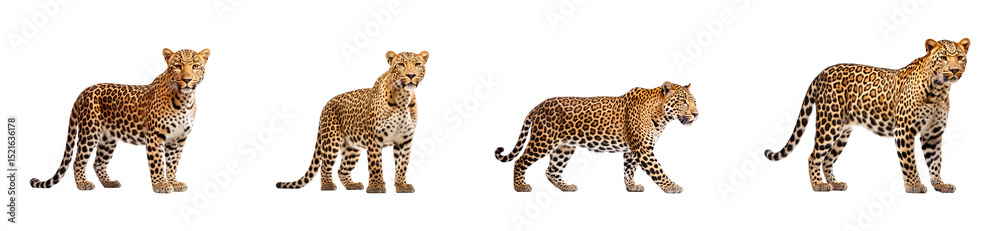 Obraz premium A collection of leopards in side view isolated on a transparent background
