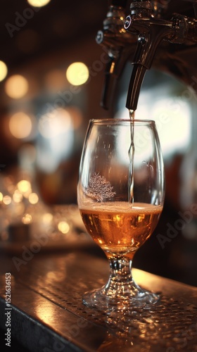 Craft Beer Being Poured From a Tap Into a Glass at a Brewery During an Evenin...