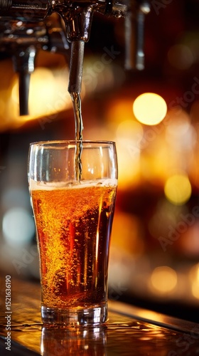 Craft Beer Being Poured From a Tap Into a Glass at a Brewery During an Evenin...