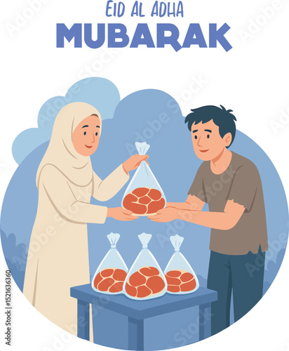 Muslim Teen Receiving Qurbani Meat on Eid al-Adha