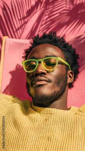 Young Man Relaxes in Bright Colors While Enjoying a Sunny Day Outdoors