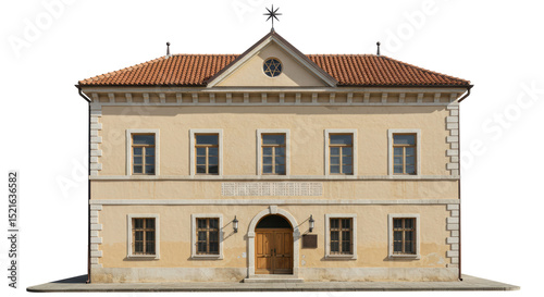 Isolated Old Historical Building Facade with Tile Roof