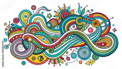 Colorful abstract doodle art with transparent background suitable for various design projects