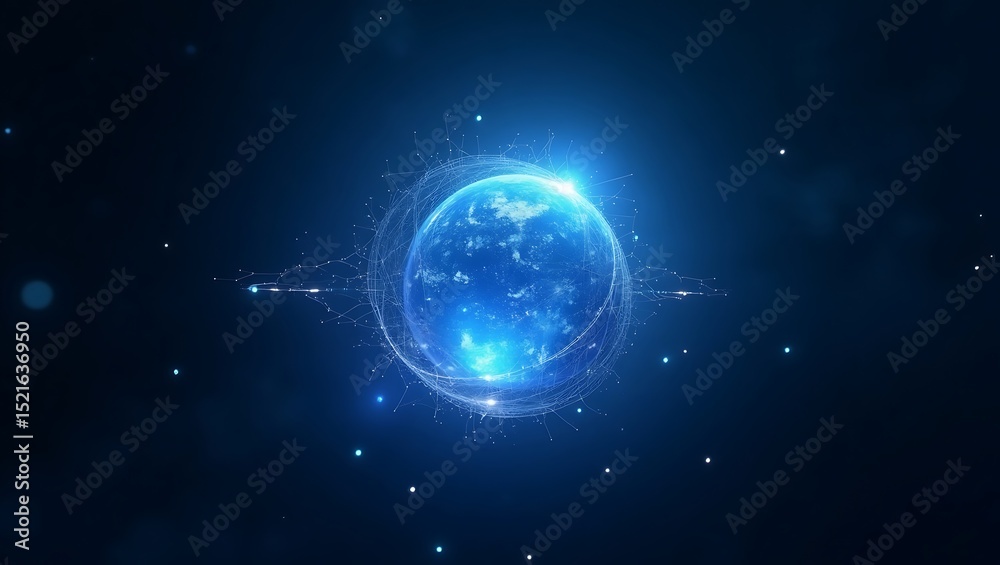 Fototapeta premium Glowing Planet Earth from Space with Futuristic Light Rays, Galaxy Background