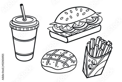 Fast Food Line Art Illustration