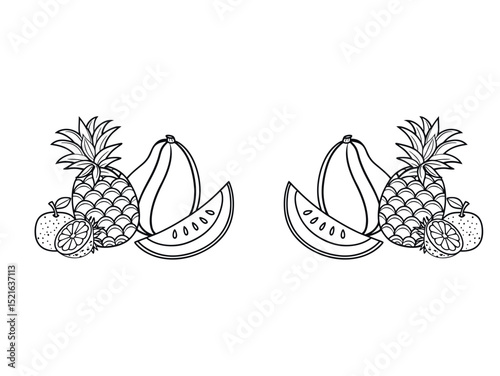 Tropical Fruits Line Art