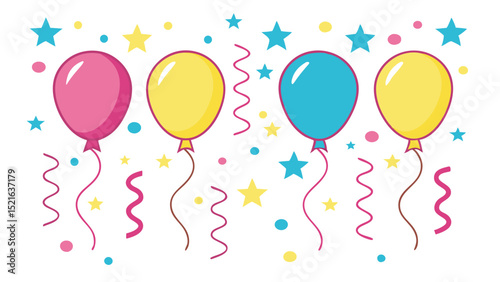 Colorful balloons and festive decorations on a white background for celebrations and joy