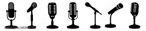 set of Old Style Mic Silhouette icon for Podcast or Radio Silhouette Graphic
