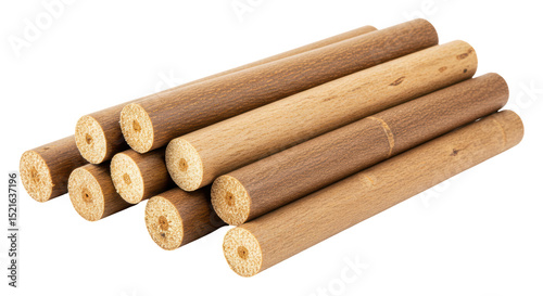 Isolated Stack of Round Wooden Dowels for Crafting