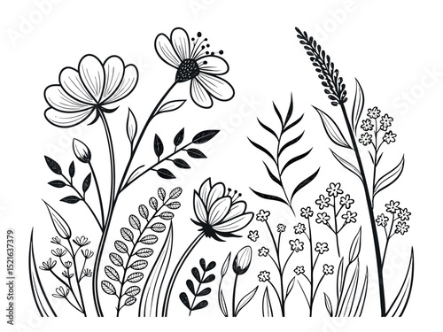 Elegant Floral Line Art Illustration