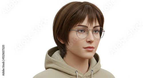 Isolated Woman with Glasses and Hoodie Detailed Portrait