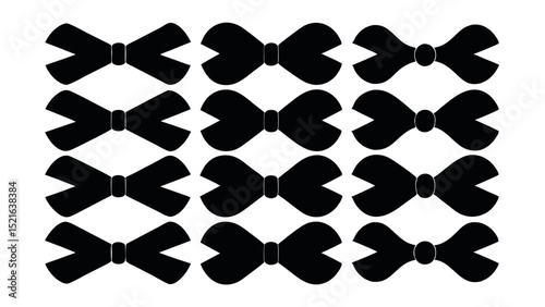 Vector design of repeated bowtie silhouettes in minimal black pattern, great for background textures, textile designs, formal fashion elements, or seamless graphic prints.