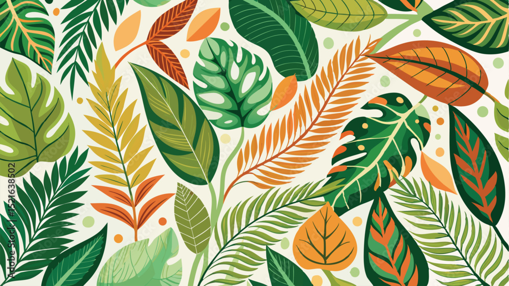 Fototapeta premium Colorful flat tropical leaves seamless pattern illustration suitable for diverse projects