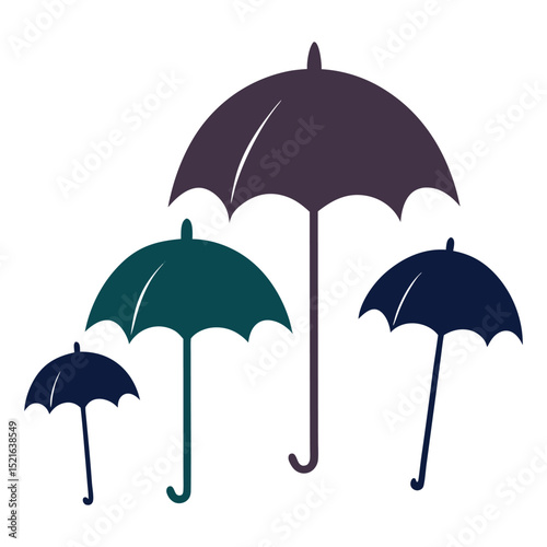 Set of colorful umbrella illustrations in various sizes and shapes, ideal for rainy season themes, weather icons, travel graphics, or monsoon festival designs.