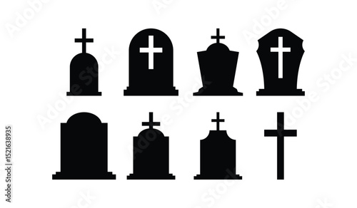 tombstone icon vector design concept silhouette style set collection