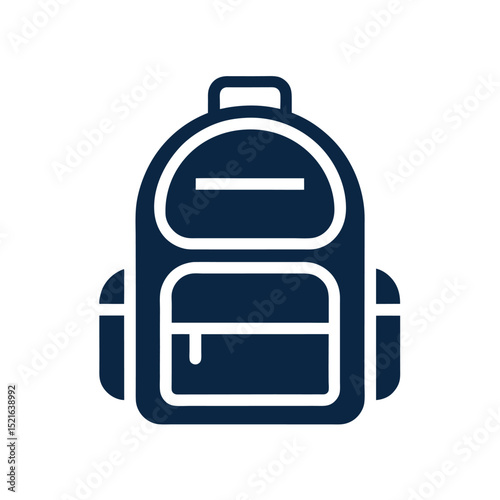 Solid blue backpack icon for modern travel, hiking, camping, or educational gear illustrations, ideal for digital icons, branding, tourism visuals, or luggage-themed UI designs