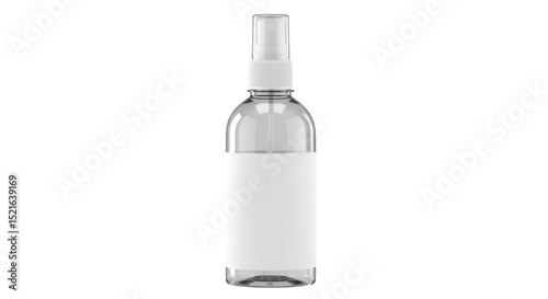 Isolated Transparent Spray Bottle with Blank Label