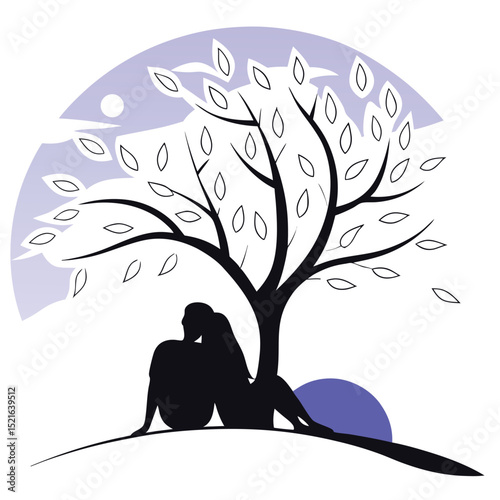Romantic Couple Silhouette Under Tree at Sunset