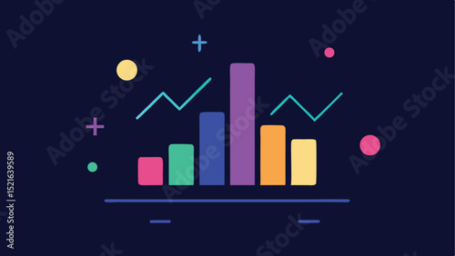 Colorful luminous vector chart icons for data visualization and business analytics