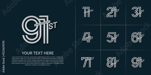 Anniversary set design with double line number. silver color for celebration event