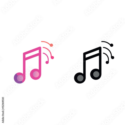 Stylized Musical Note Icons in Pink and Black with Gradient Effects – Modern Vector Music Symbols