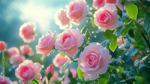 Blooming Pink Roses in Soft Sunset Light