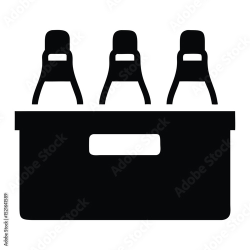 Black silhouette of three beer bottles in a crate carrying beverage