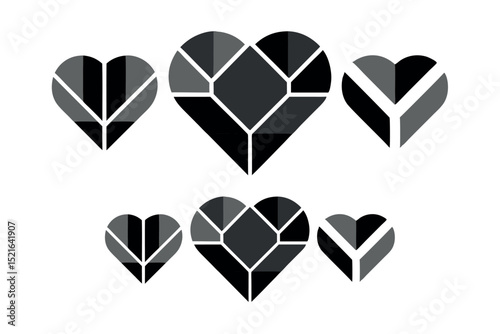 Stylized broken gem and heart-shaped vector icons for heartbreak, relationship themes, jewel branding, and emotional creative illustrations.