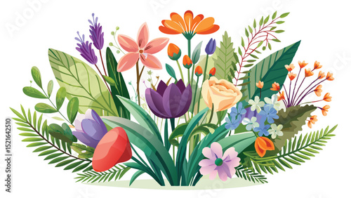 Decorative floral arrangement with various flowers and leaves design element transparent