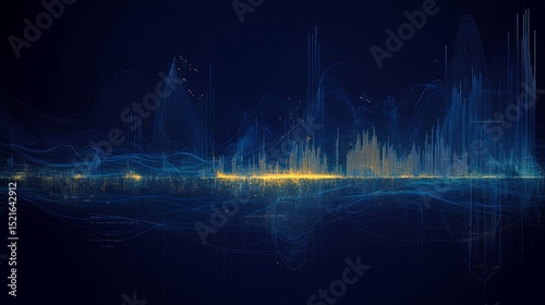 Abstract Data Visualization with Light Streaks and Blue Tones, Representing Connectivity and Information Flow in a Technological Landscape.