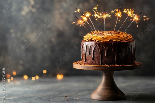 Delicious Chocolate Cake With Sparklers for a Festive Celebration in a Cozy S...