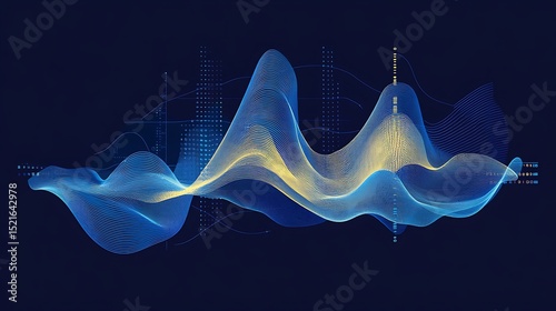 Abstract Dynamic Wavy Lines on Dark Background, Visual Representation of Data and Information for Modern Design