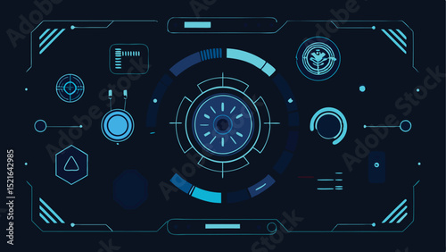 Digital futuristic hud interface elements in bright blue over dark background design