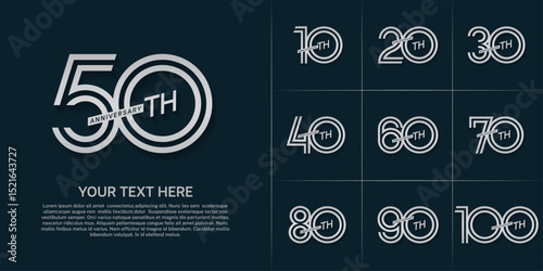 Anniversary set design with double line number. silver color for celebration event