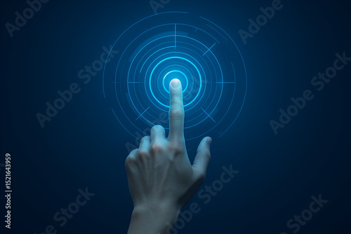 Hand touching futuristic blue interface technology