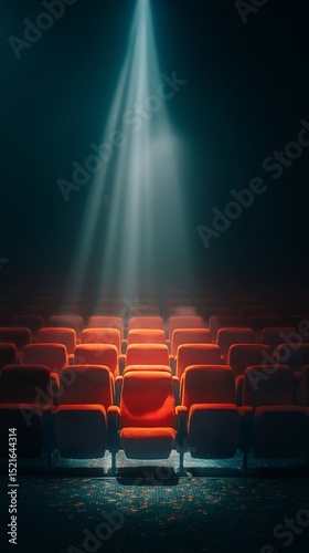 Empty Theater Seats Illuminated by a Dramatic Spotlight Creating a Captivatin...
