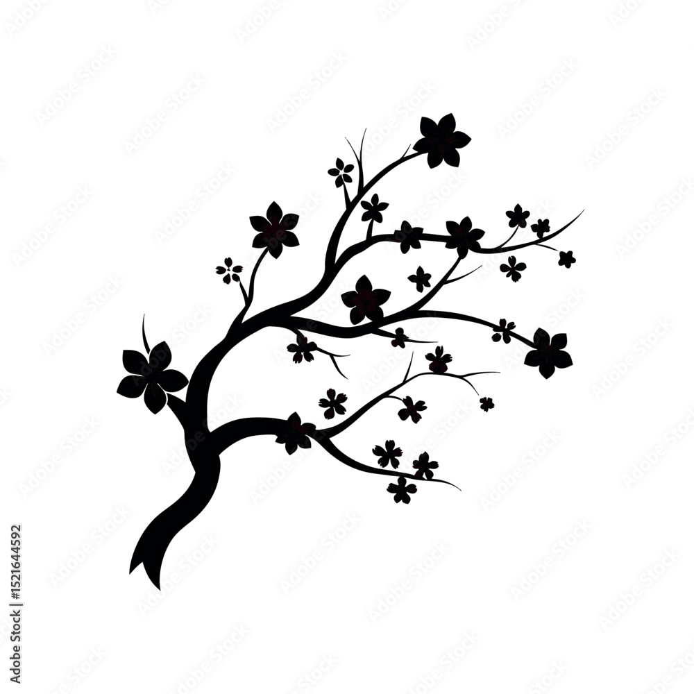 Obraz premium Cherry Blossom Branch Silhouette Vector for Nature and Floral Artworks