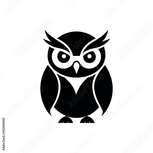 Vector illustration of owl silhouette in bold black style, symbolizing wisdom, knowledge, and intelligence, great for logo design, mascot, and educational branding.