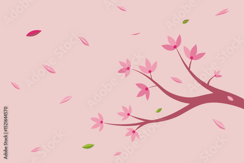 Pink cherry blossom floral background with decorative spring tree branches