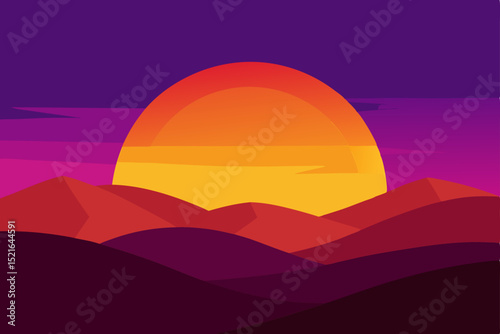 Vibrant orange and yellow clouds paint the sky over a summer mountain and desert landscape at sunset
