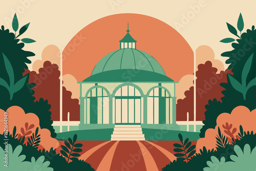 Vector illustration of Taj Mahal mosque, a landmark building of ancient Indian religious architecture under the sky