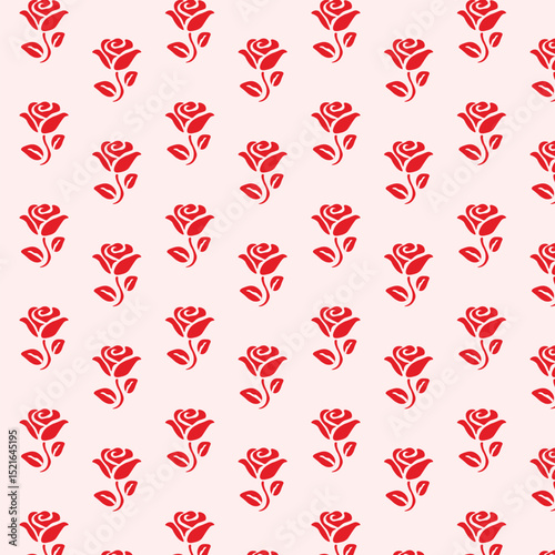 Seamless Pattern with Red Roses and Day Dear Text on Light Background
