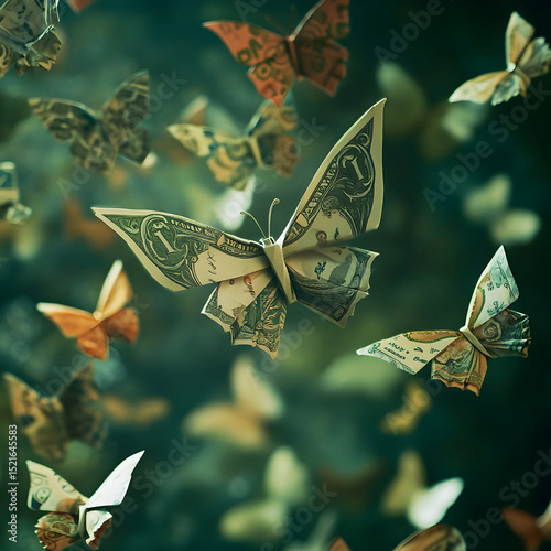 butterflies made from paper currency flying