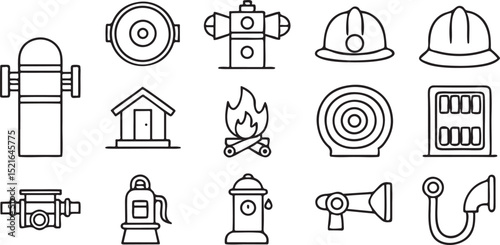 Fire Safety Icons Editable Black Line Art Collection