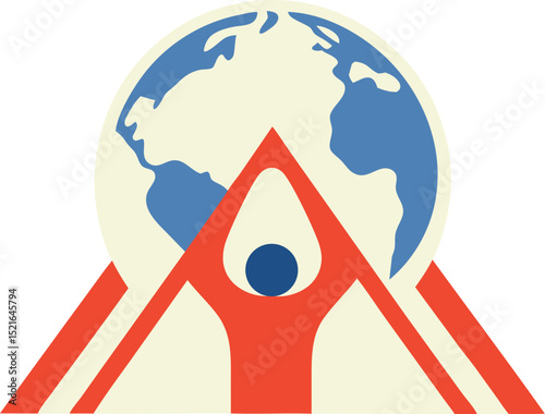 Conceptual illustration representing global unity and cooperation with a person embracing the world representing togetherness and sustainable solutions on a white background.