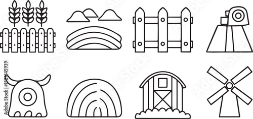 Pasture Icons Editable Grazing Land Line Art Set