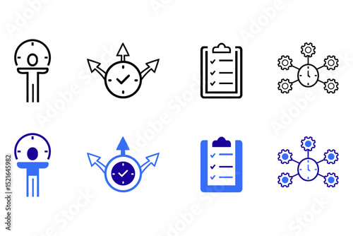 Management solid line vector icon set. Icons related to teamwork, development, manager, strategy, marketing, business, planning, training, employee etc. Vector editable illustration 