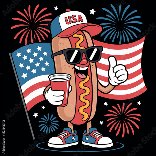 4th Of July Hotdog American Flag Patriotic Fireworks Funny