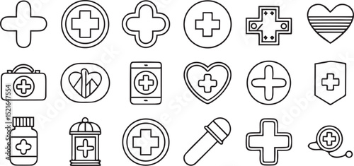 Medical Cross Icons Editable Healthcare Line Art Pack